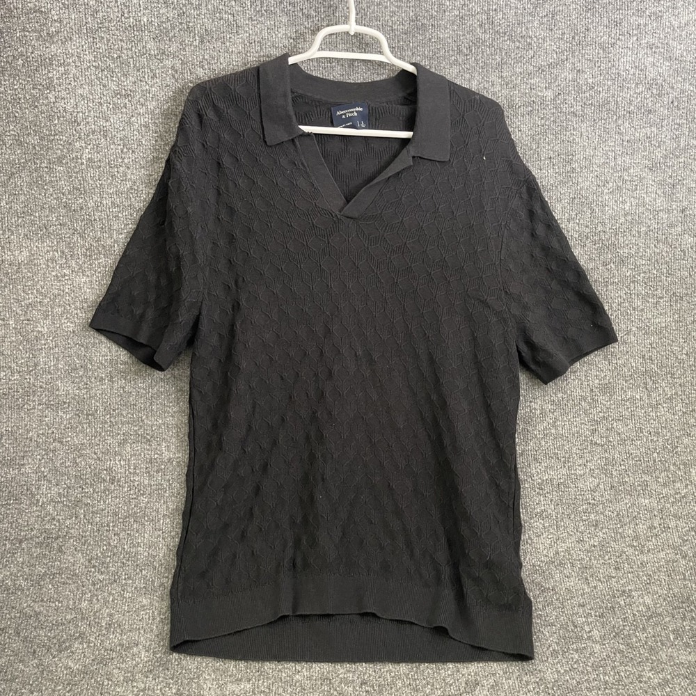 Abercrombie Fitch Knit Sweater Polo Shirt Mens Sz L Black Diamond Geometric
